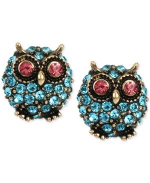 Betsey Johnson Gold-tone Blue Pave Owl Stud Earrings