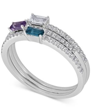 3-pc. Multi-gemstone Baguette Stack Rings (1-1/2 Ct. T.w.) In Sterling Silver