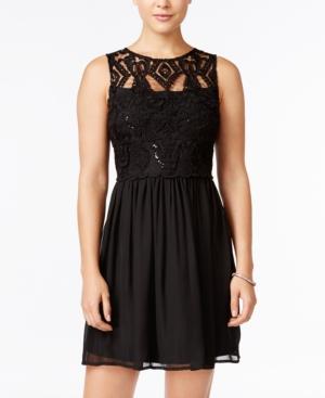 Trixxi Juniors' Sequined Lace Cutout-back A-line Dress