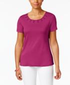 Karen Scott Petite Cotton Embellished Top, Only At Macy's