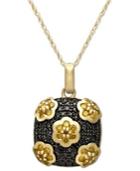 Diamond Necklace, 14k Gold Yellow Diamond (1 Ct. T.w.) And Black Diamond Accent Square Flower Pendant