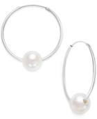 Cultured Freshwater Pearl (9-1/2-10mm) Hoop Earrings In Sterling Silver