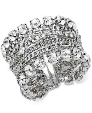 Abs By Allen Schwartz Silver-tone Multi-row Chain And Crystal Torsade Bracelet
