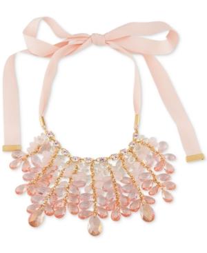 Carolee Gold-tone Beaded Ribbon Statement Necklace