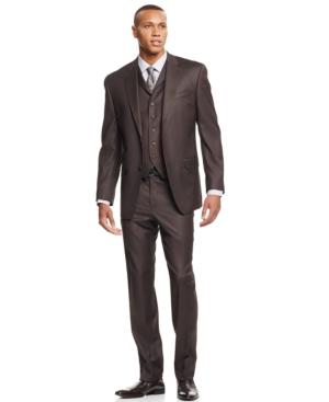 Sean John Olive Pindot Vested Classic-fit Suit