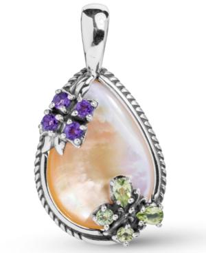 Carolyn Pollack Gemstone Butterfly Flower Pendant Enhancer In Sterling Silver