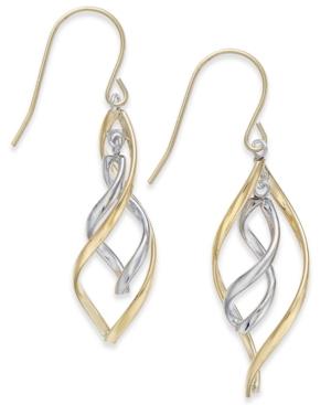 Two-tone Twisted Dangle Drop Earrings In 10k Gold And Sterling Silver