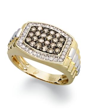 10k Gold And White Gold Ring, White Diamond (1/3 Ct. T.w.) And Natural Brown Diamond (3/4 Ct. T.w.) Ring