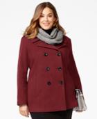Calvin Klein Plus Wool-cashmere Blend Peacoat With Infinity Scarf