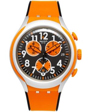 Swatch Unisex Swiss Chronograph Feel Strong Black And Orange Silicone Strap Watch 44mm Yys4003