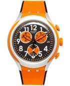 Swatch Unisex Swiss Chronograph Feel Strong Black And Orange Silicone Strap Watch 44mm Yys4003
