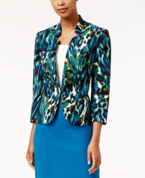 Kasper Printed Twill Open-front Jacket