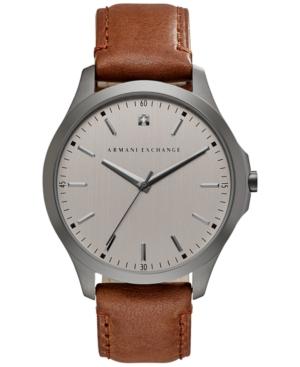 Ax Armani Exchange Men's Diamond Accent Brown Leather Strap Watch 46mm Ax2195