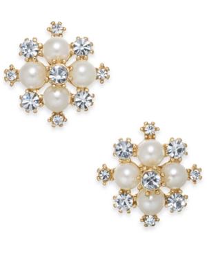 Charter Club Extra Small Gold-tone Crystal & Imitation Pearl Snowflake Stud Earrings, .5, Created For Macy's