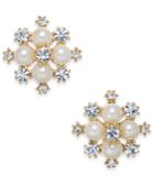 Charter Club Extra Small Gold-tone Crystal & Imitation Pearl Snowflake Stud Earrings, .5, Created For Macy's