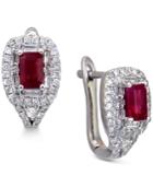 Ruby (3/4 Ct. T.w.) And Diamond (1/2 Ct. T.w.) Stud Earrings In 14k White Gold