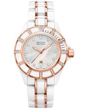 Bulova Accuswiss Women's Mirador Diamond (1/5 Ct. T.w.) Rose Gold-tone Stainless Steel And White Ceramic Bracelet Watch 36mm 65r155