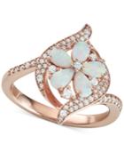 Opal (1-1/10 Ct. T.w.) & Diamond (1/3 Ct. T.w.) Flower Ring In 14k Rose Gold