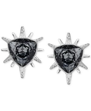 Swarovski Silver-tone Black Crystal Starburst Stud Earrings