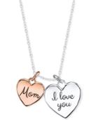 Unwritten Two-tone Mom Double Heart Pendant Necklace In Sterling Silver And Rose Gold-plated Sterling Silver