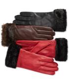 Charter Club Faux Fur-cuff Leather Tech Gloves, Created For Macy's