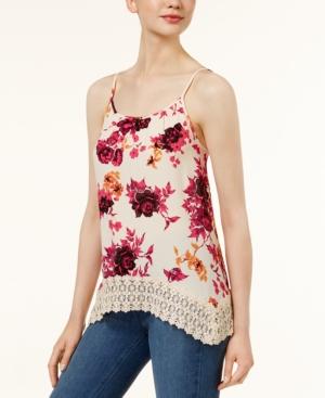Kensie Floral-print Lace-hem Top