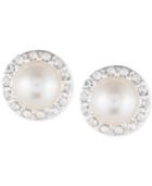 Anne Klein Silver-tone Imitation Pearl Halo Stud Earrings