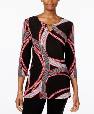 Jm Collection Petite Printed Jacquard Keyhole Tunic, Only At Macy's