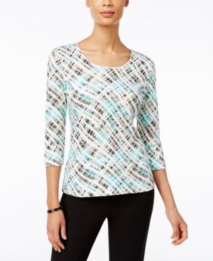 Karen Scott Petite Plaid Scoop-neck Top, Only At Macy's