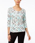 Karen Scott Petite Plaid Scoop-neck Top, Only At Macy's
