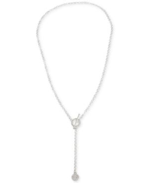 Crystal Disc Lariat Necklace In Silver-plated Metal