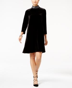 Alfani Velvet Embellished Mock-neck Dress, Only At Macy's