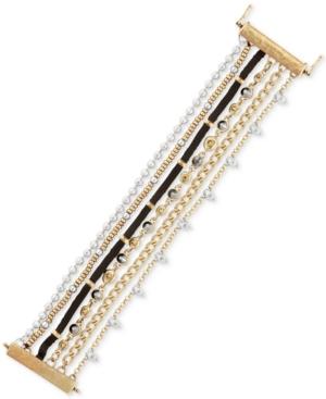 Lucky Brand Two-tone Crystal & Black Leather Multi-row Flex Bracelet