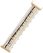 Lucky Brand Two-tone Crystal & Black Leather Multi-row Flex Bracelet