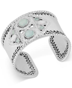 Lucky Brand Silver-tone Green & White Stone Cuff Bracelet
