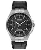Citizen Eco-drive Men's World Perpetual A-t Black Leather Strap Watch 42mm