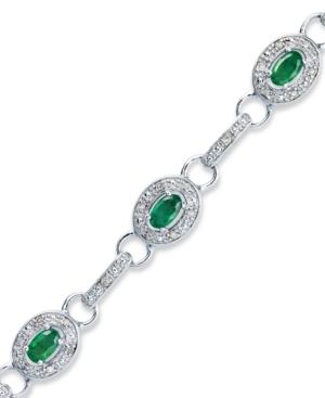 Sterling Silver Bracelet, Emerald (2 Ct. T.w.) And Diamond (1/4 Ct. T.w.) Oval Link Bracelet