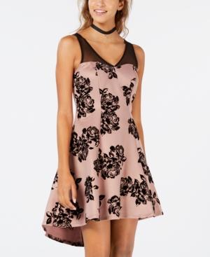 Trixxi Juniors' Flocked Floral-print High-low Dress