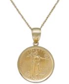 Genuine Eagle Coin Pendant Necklace In 22k And 14k Gold