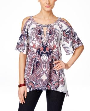 Inc International Concepts Embellished Cold-shoulder Blouse, Only At Macy's