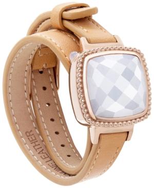 Ela Smart Jewelry Double Leather Wrap Bracelet In Quartz (13-1/5 Ct. T.w.) And 14k Gold-plated Stainless Steel