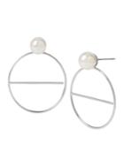 Bcbgeneration Pearl Silver Geometric Circle Drop Earrings