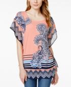 Jm Collection Butterfly-sleeve Printed Chiffon Top, Only At Macy's