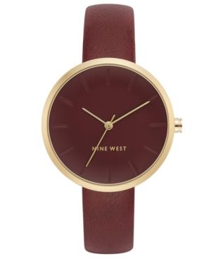 Nine West Women's Burgundy Faux Leather Strap Watch 36mm