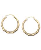 10k Gold Earrings, Engraved Hoop