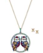 Betsey Johnson Two-tone Multi-stone Gemini Zodiac Pendant Necklace & Stud Earrings