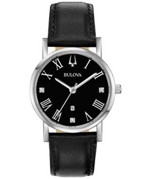 Bulova Women's American Clipper Diamond-accent Black Leather Strap Watch 32mm