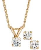 Diamond Necklace And Earrings Set, 14k Gold Round-cut Diamond Pendant And Earrings Set (1/6 Ct. T.w.)