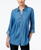 Style & Co Petite Dot-print Denim Shirt, Only At Macy's