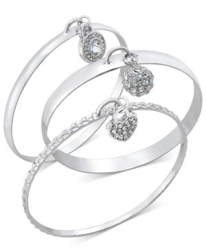 Inc International Concepts Silver-tone Trio Pave Charm Bangle Bracelet